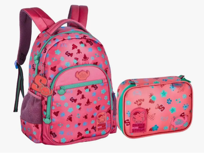 Kit Mochila Stitch + Estojo Escolar Juvenil Disney Tsum Tsum Rosa - Original Clio