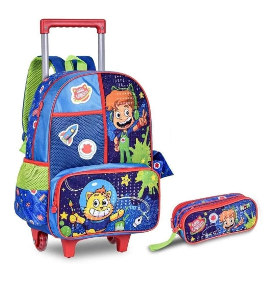 Kit Gato Galáctico Mochila de Rodinhas e Estojo Original Clio