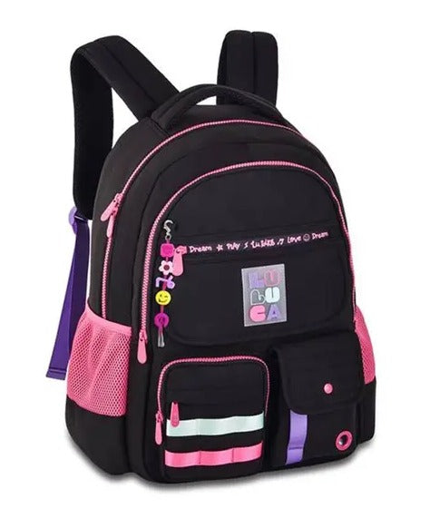 Kit Luluca Mochila Lancheira e Estojo Juvenil Escolar Cor Preto - Clio