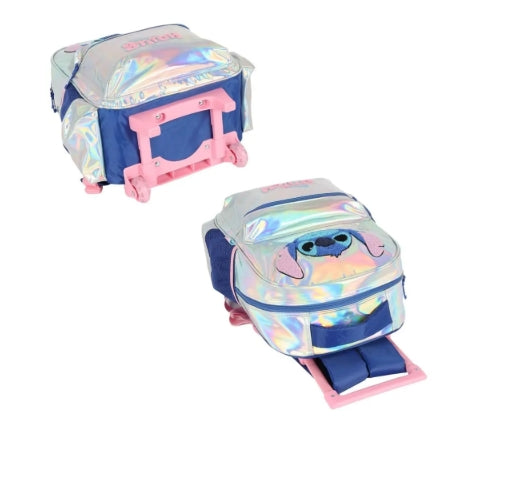 Mochila Stitch Rodinhas Metalizada Prata Infantil Holográfica - Luxcel