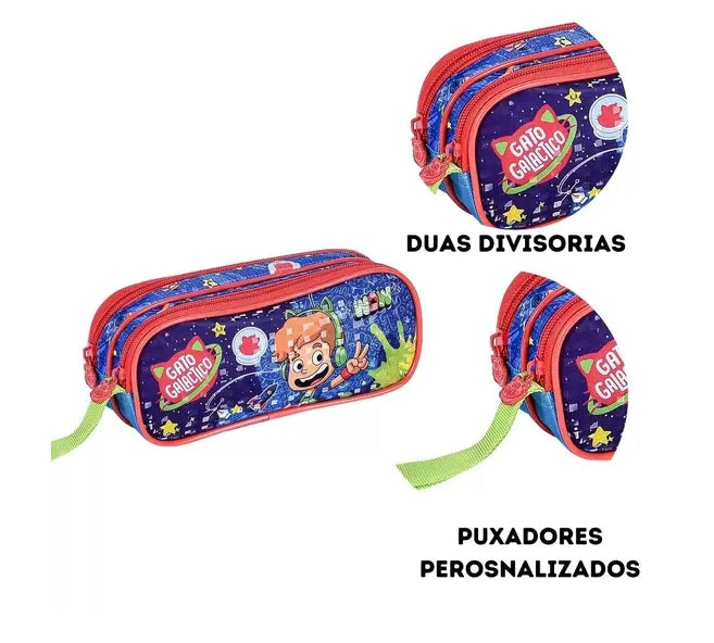 Kit Gato Galáctico Mochila de Rodinhas e Estojo Original Clio