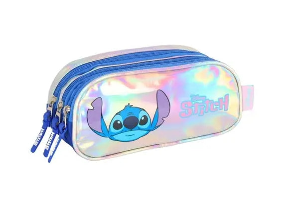 Estojo Escolar Stitch Triplo Prata Holográfico - Luxcel