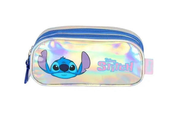 Estojo Escolar Stitch Triplo Prata Holográfico - Luxcel