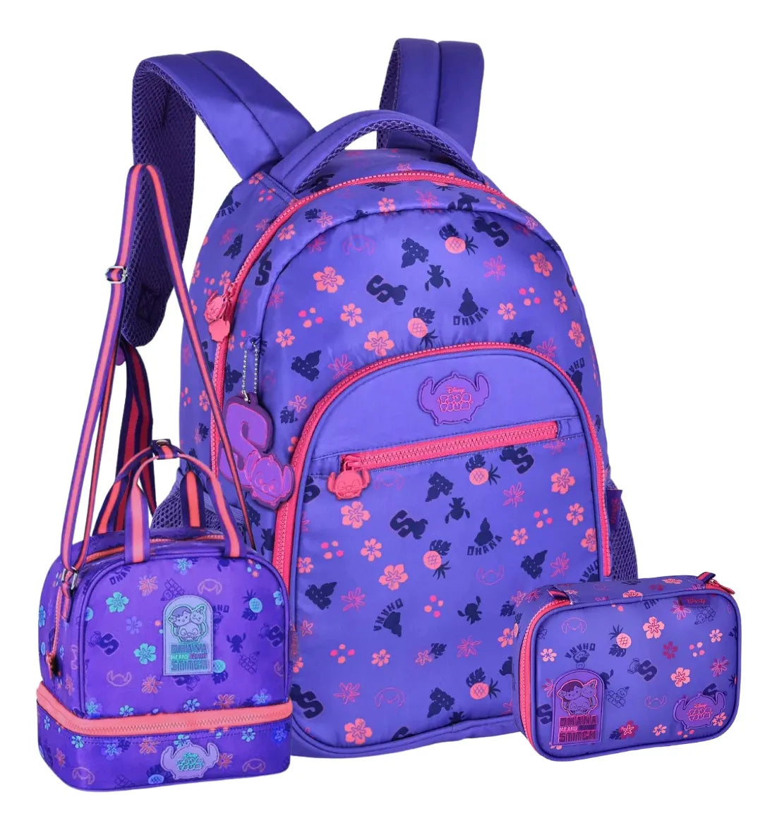 Kit Mochila Stitch Violeta + Lancheira + Estojo Box Tsum Tsum Disney - Original Clio