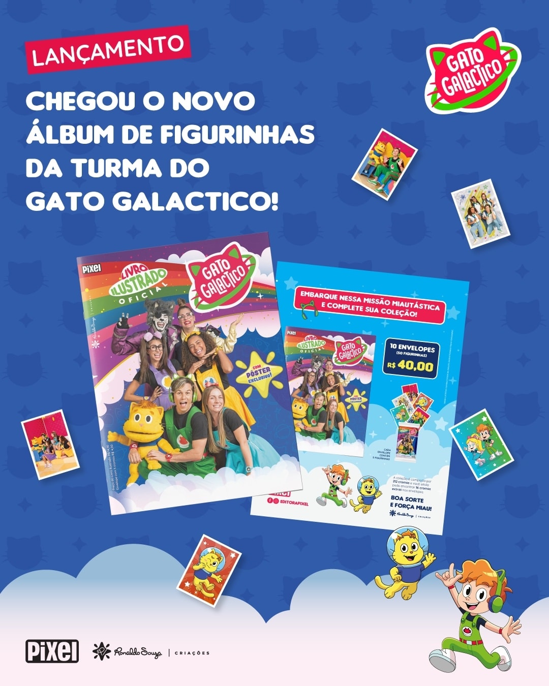 Kit Álbum Oficial Gato Galáctico + 10 envelopes de figurinhas